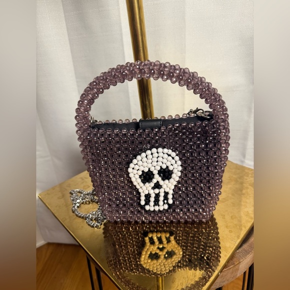 Bouffants & Broken Hearts Purple and White Mini Bag with Skull Design - Picture 10 of 10
